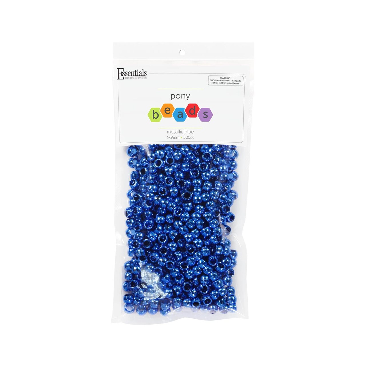 Essentials by Leisure Arts Pony Bead 6mm x 9mm Metallic Blue Opaque Plastic Pony Beads Bulk 500 pieces for Arts, Crafts, Bracelet, Necklace, Jewelry Making, Earring, Hair Braiding